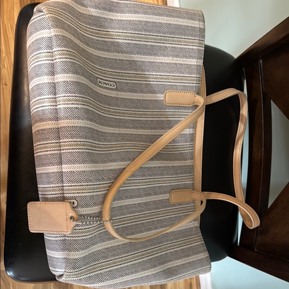 Coach Tan and Gray Striped Tote Bag